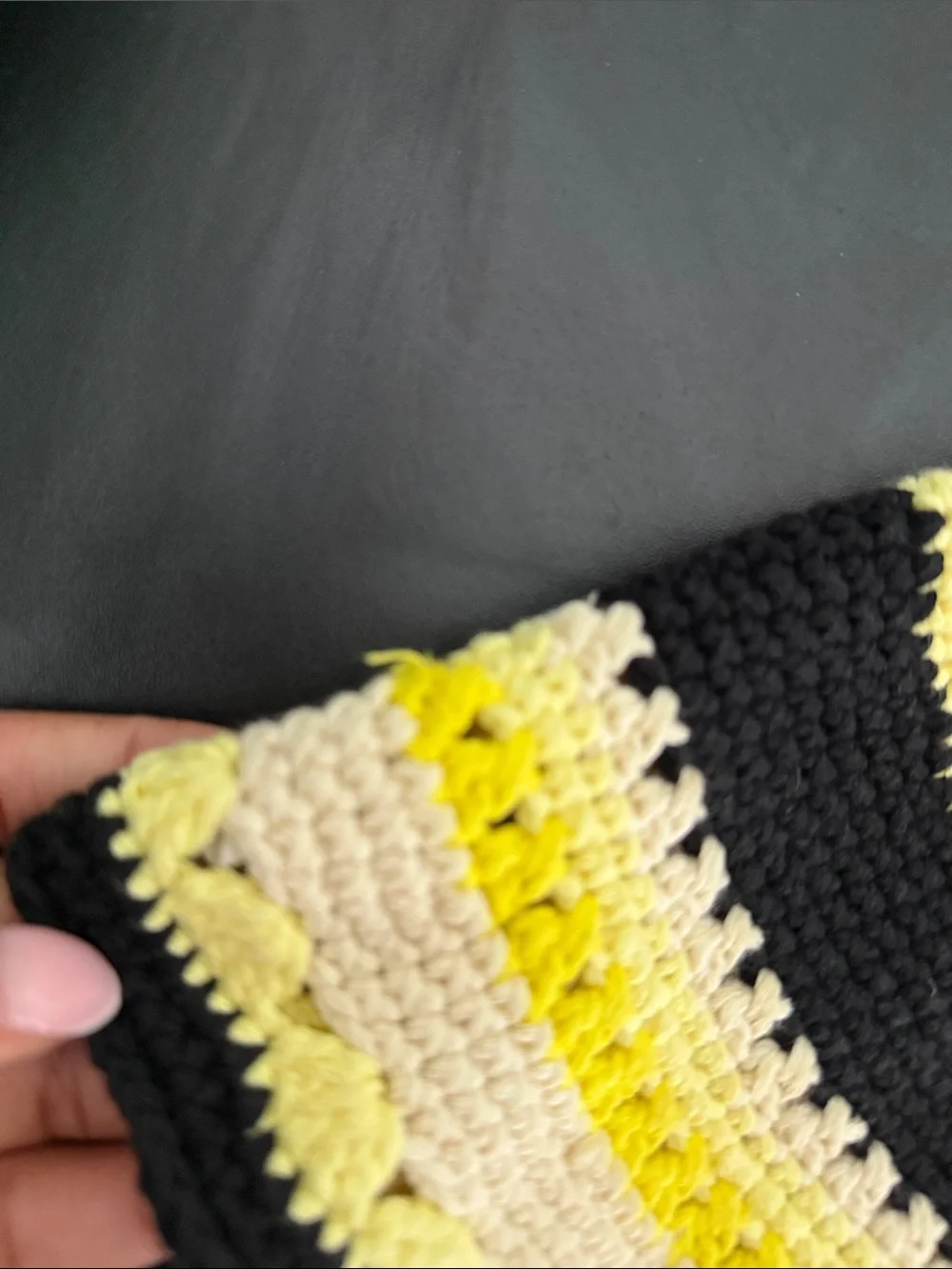 Ganni Black, Yellow & Cream Crochet Bucket Hat